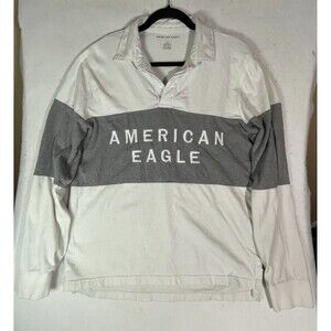 American Eagle Outfitters Men's Large Stripe Long Sleeve Rugby Polo